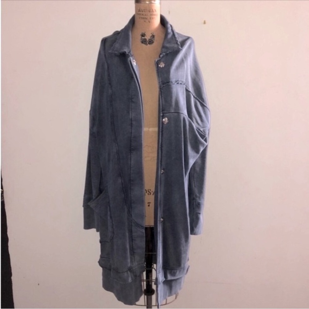 Free People] Oversized Custom dye Blue Sweatshirt long Dress Jacket